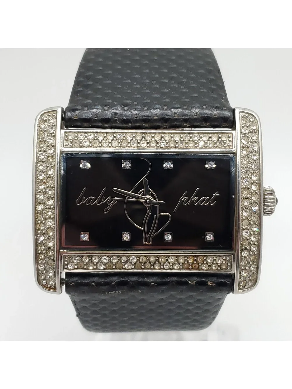 Baby Phat Rhinestone Bezel Womens Watch 40mm Black Dial New Battery